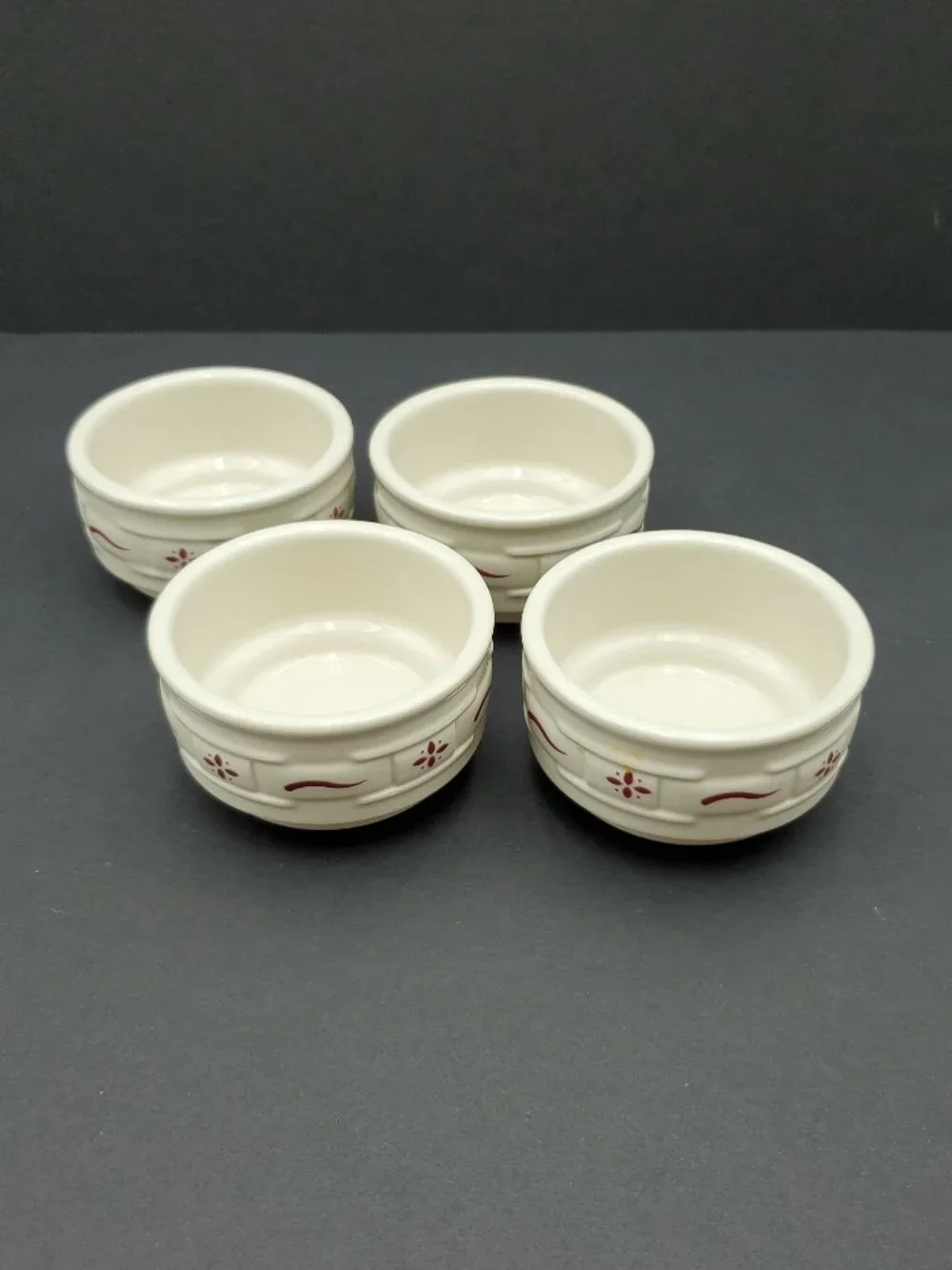 Longaberger Woven Traditions Red Stackable Custard Cups Ramekins Dip Bowls